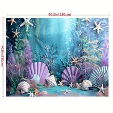 Mermaid Ocean Theme Photography Background Cloth - Purple And Blue, Sea Star And Shell Patterns, Suitable For Birthday Parties And Photo Booths, Multi Functional Polyester Decoration - Multicolor - View 3