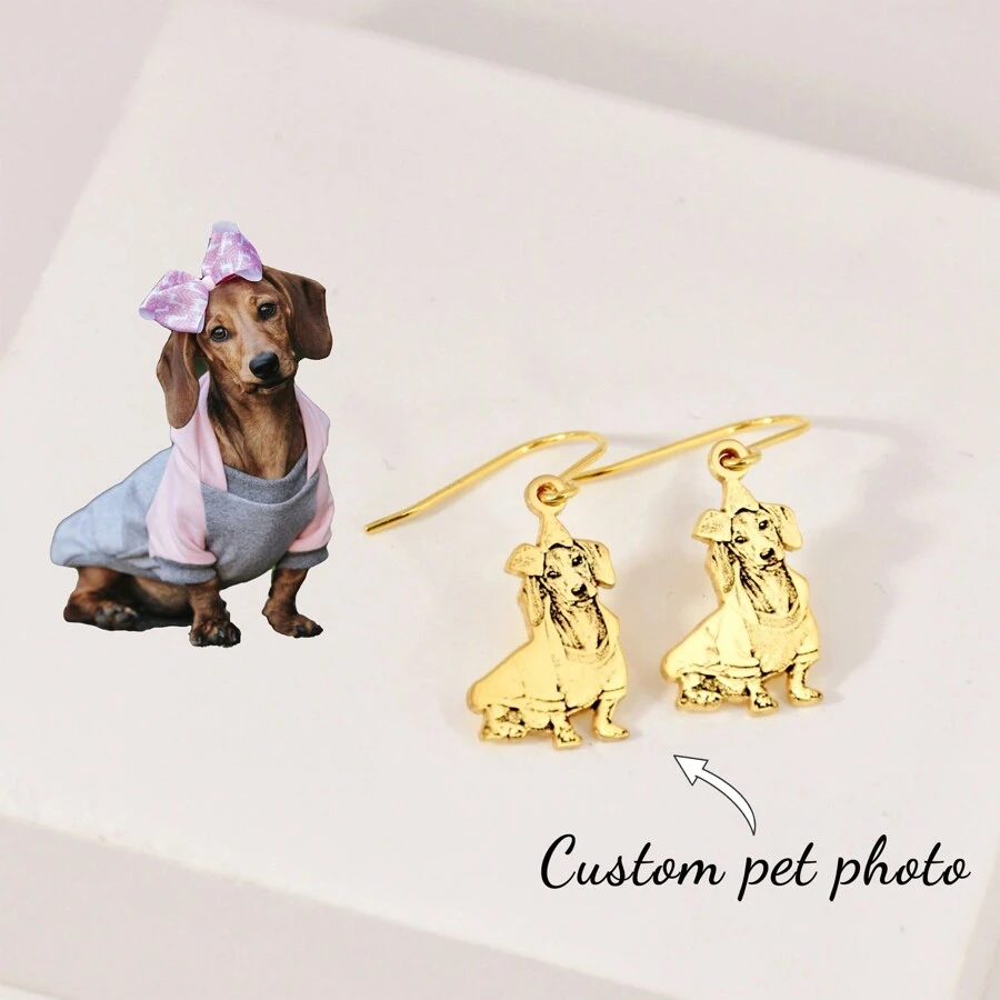 1 Pair Personalized Pet Photo Earrings, Dog Photo Earrings, Cat Photo Earrings, Pet Portrait Gift,Pet Memorial Gift, Custom Pet Jewelry, Personalized Pet Gift For Pet Lover, Valentine's Day Gift, Christmas Gift, Personalized Jewelry, Gift For Her