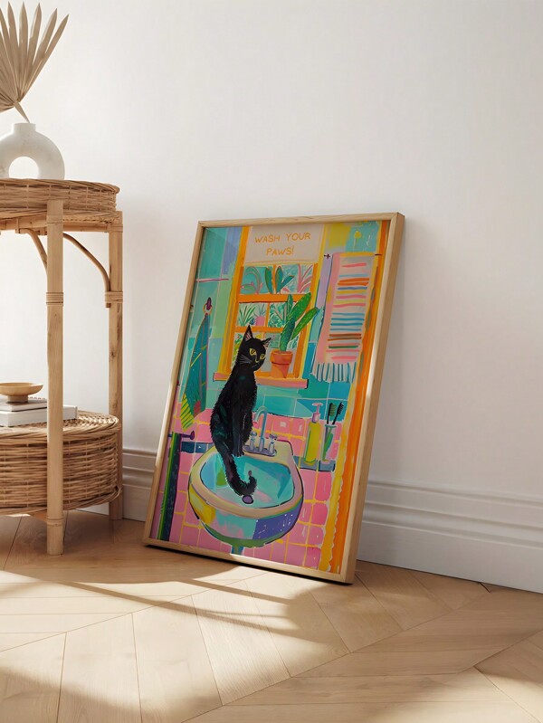 Painting Of Cat On Washbasin, Oil Painting Style Wall Art Decor, Vibrant Art, Wall Art Decor Of Cat On Washbasin, Art, Farm Decor, Home Decoration