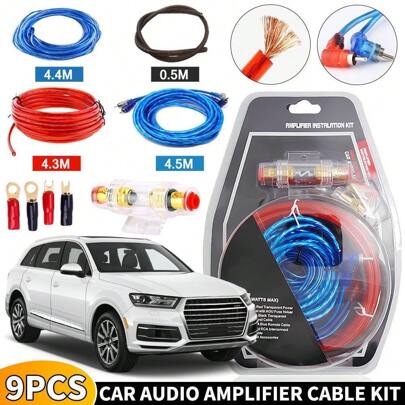 1500W Max Car Subwoofer Amplifier Kit, Complete Audio Upgrade With Fuse Control, Power & Ground Cables, Terminal Blocks, And Speaker Signal Wire