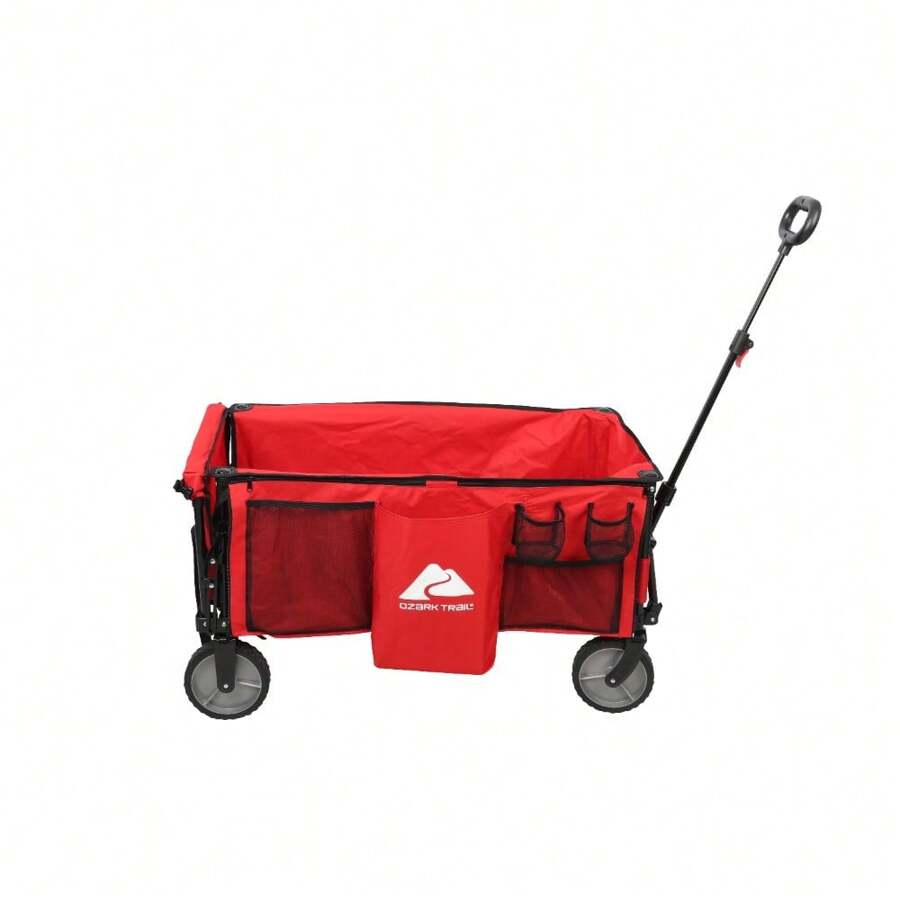 Ozark Trail Camping Utility Wagon With Tailgate & Extension Handle, Red, Polyester, 21.6" Height - 1 - View 1