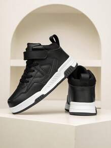 1 Pair Boys & Girls Colorblock Patchwork Christmas Decor High-Top Kids Sports Shoes Classic Fashion Kids Skate Shoes - Black - View 7