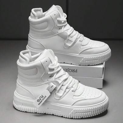 Giày thể thao thường ngày mới thu đông 2024 cho nam, giày trượt ván cổ cao, giày da đế dày chống trượt, chống mài mòn, giày thường ngày màu trắng đa năng, giày đi bộ ngoài trời phong cách đường phố cá nhân hóa, giày trượt ván mũi tròn cổ điển màu trắng cho nam nữ thanh thiếu niên, giày thể thao đa năng cho các cặp đôi dự tiệc, giày đi tuyết lót nhung ấm áp cho nam