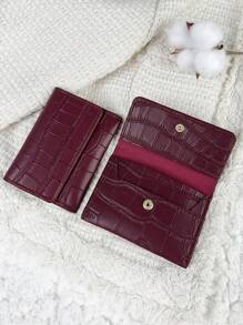 SOUTHLAND&KANGAROO Black Flip Cover Letter Embossed Small Wallet Coin Pocket Small Bifold Slim Wallet Thin Lightweight Multi Layer Portable ID Card Card Malist Fashion Modern For Anniversary For Christmas On Valentine's Day For Birthday Gift For Gift For Couple For For Girls For Lady For Female Bag School Supplies For School Dorm Room & Back To School Card Holder Card Holder Wallet Business Card Holder Credit Card Holder Card Holder Women For Women Wallet Mini Wallet Purse Wallet Card Wallet - Burgundy - View 4