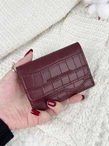 SOUTHLAND&KANGAROO Black Flip Cover Letter Embossed Small Wallet Coin Pocket Small Bifold Slim Wallet Thin Lightweight Multi Layer Portable ID Card Card Malist Fashion Modern For Anniversary For Christmas On Valentine's Day For Birthday Gift For Gift For Couple For For Girls For Lady For Female Bag School Supplies For School Dorm Room & Back To School Card Holder Card Holder Wallet Business Card Holder Credit Card Holder Card Holder Women For Women Wallet Mini Wallet Purse Wallet Card Wallet - Burgundy - View 1