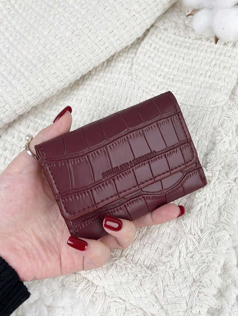 SOUTHLAND&KANGAROO Black Flip Cover Letter Embossed Small Wallet Coin Pocket Small Bifold Slim Wallet Thin Lightweight Multi Layer Portable ID Card Card Malist Fashion Modern For Anniversary For Christmas On Valentine's Day For Birthday Gift For Gift For Couple For For Girls For Lady For Female Bag School Supplies For School Dorm Room & Back To School Card Holder Card Holder Wallet Business Card Holder Credit Card Holder Card Holder Women For Women Wallet Mini Wallet Purse Wallet Card Wallet - Burgundy - View 1