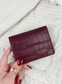 SOUTHLAND&KANGAROO Black Flip Cover Letter Embossed Small Wallet Coin Pocket Small Bifold Slim Wallet Thin Lightweight Multi Layer Portable ID Card Card Malist Fashion Modern For Anniversary For Christmas On Valentine's Day For Birthday Gift For Gift For Couple For For Girls For Lady For Female Bag School Supplies For School Dorm Room & Back To School Card Holder Card Holder Wallet Business Card Holder Credit Card Holder Card Holder Women For Women Wallet Mini Wallet Purse Wallet Card Wallet - Burgundy - View 3