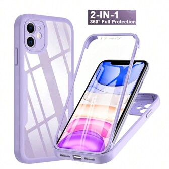 Hadaasi 1pc 2-In-1 Soft TPU Bumper + Hard PC Back Hybrid Phone Case With Front Screen Protector, Compatible With Apple 17 Pro/17 Pro Max/Air/17/16/16E/16 Pro Max/15/14/13/12/11 Pro Max/Plus/SE2/SE3, Galaxy M36/S25 FE, Redmi 12/13C/12C/Note 12 Pro/NOTE14 PRO+/NOTE13 PRO/NOTE13 PRO+, POCO M6 PRO, OPPO Reno14 Pro/Reno14 F, Infinix Hot 60 Pro/Hot 60 Pro+, Redmi 15C, Lavender Color