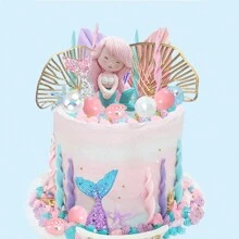 30Pcs Mermaid Cake Topper Under The Sea Cake Toppers Set With Seaweed Bubble Golden Leaves For Mermaid Under The Sea Cake Decor Mermaid Birthday Party Shower Supplies