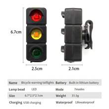 1 szt. Tylne światło rowerowe, 3-kolorowe światło ostrzegawcze do jazdy nocnej, ładowane przez USB, czerwone i zielone światło rowerowe