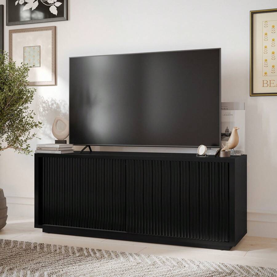 Beautiful Fluted TV Stand For TV's Up To 70" By Drew Barrymore, Warm Honey Finish - 黑色 - 查看 1