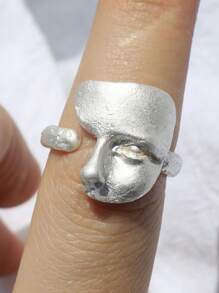 Creative Mystical Masked Faces Ring Goth Style Personalized Mask Open Rings For Men Women Jewelry Gift Ladies' Daily Party Accessories, Fashionable Jewelry, Best Friend Gifts - 銀色 - 查看 3