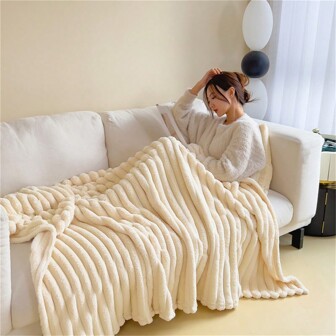 1pc Solid Color Soft And Cozy Flannel Blanket, Multi-Functional Multiple Sizes Blanket, Suitable For Bed, Sofa, Chair, Outdoor, Office, Etc.- Double-Sided Blanket, For All Seasons