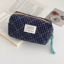 1 pieza Bolsa de maquillaje a cuadros de 4 colores, bolsa portátil de almacenamiento de cosméticos y artículos de aseo