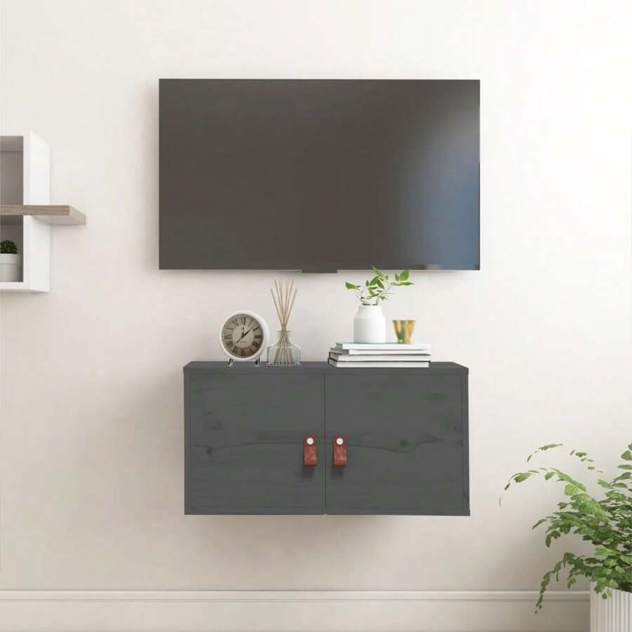 Stylish Grey Wall Cabinet 60 Cm Solid Pine Wood For Home Storage - Grey - View 1