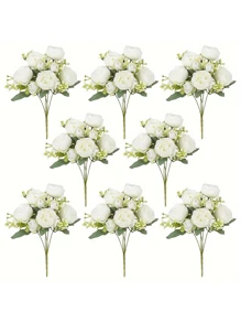 8 Bundles Silk Artificial Peonies Flowers Faux Peony Bouquet Fake Peonies Artificial Flowers Bouquets For Vase Floral Arrangements Wedding Home Table Decoration (White,Pink) - 8 Bunches White - 查看 1