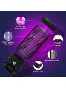 Outdoor Mosquito Swatter, Indoor Mosquito Swatter, With 3000V Electric Mosquito Swatter, Fly Swatter With LED Light And Low Consumption, Suitable For Outdoor, Patio, Garden, Kitchen, XH-301