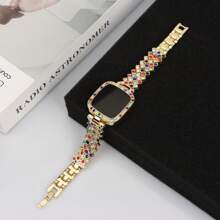 2pcs/Set Hip Hop Fashion Watches, Women's Metal Band LED Rhinestone Quartz Wrist Watch & Bracelet Set, Square Shape Rhinestone LED Watches, Wholesale Factory Supply Stylish Touch Wrist Watches, Rhinestone Bangle Bracelet Sets