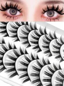 Asiteo 10 Pairs Exaggerated Cartoon Effect False Eyelashes, Soft Eyelash Extensions, Anime Style Fake Eyelashes, Korean Anime Lashes - Hitam - View 2