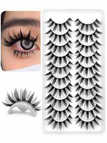 Asiteo 10 Pairs Exaggerated Cartoon Effect False Eyelashes, Soft Eyelash Extensions, Anime Style Fake Eyelashes, Korean Anime Lashes - Hitam - View 1