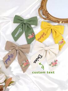 1 pieza Pinza de pelo con lazo bordado personalizado para niñas, lazos de pelo bordados con nombre personalizado, pinza de pelo con lazo de flor bordado, adecuado para decoración diaria del cabello, regalo para niñas, multifuncional, ornamental, grabado, letra, elegante, lindo, colorido, kawaii, adorable, casual, único, personalizado, regalos para bebés, lindos, familia, amigos, hija, hijo, ella, para el Día del Niño, vacaciones de primavera