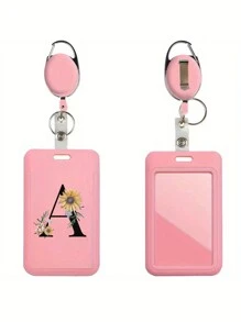 Gepersonaliseerde roze intrekbare ID-badgehouder met sleutelhanger, bedrukt met madeliefjesletters A-Z-patroon, harde ID-badgehouders met intrekbare ID-rol, ID-kaarthouder, plastic creditcardbeschermer, ID-kaarthouder voor verpleegster, dokter, leraar (roze)