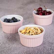 GOCAPTAIN 8 Oz Ceramic Ramekins Oven Safe For Baking, Creme Brulee Souffle Bowls, Dipping Sauce Bowls, Classic Dessert Bowls For Pudding, Dishwasher, Freezer Safe, Set Of 8, White - 淺粉色 - 查看 3