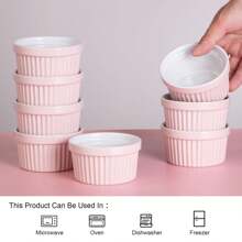 GOCAPTAIN 8 Oz Ceramic Ramekins Oven Safe For Baking, Creme Brulee Souffle Bowls, Dipping Sauce Bowls, Classic Dessert Bowls For Pudding, Dishwasher, Freezer Safe, Set Of 8, White - 淺粉色 - 查看 2