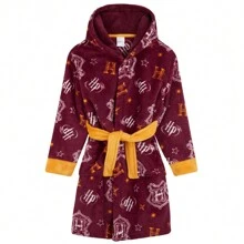 Harry Potter Dressing Gown Gryffindor Slytherin Soft Fleece Robe - Red - View 1