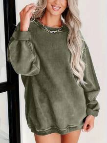 Sudadera de cuello redondo de talla grande para mujer - Verde - Ver 1