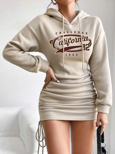 Long-Sleeved Women's Short Hooded Dress, Suitable For Daily Outings
