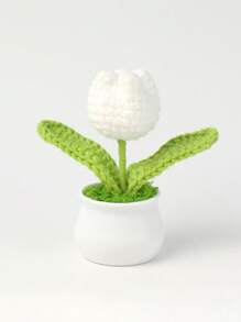 1 Piece Of Handmade Crocheted Yarn Simulation Tulip Potted Plant, Round And Cute Woven Yarn Tulip, Desktop, Car, Office, Home Decoration, Small Gift, Can Be Given To Family, Friends, Classmates, Birthdays, Teachers, Souvenirs, Night Market Scenic Area Camping Party, Valentine's Day, Gift Gifts Graduation