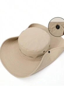 Sombrero de pesca de protección solar neutro, sombrero de cubo de protección solar, adecuado para senderismo y pesca, actividades al aire libre, sombrero plegable de ala grande con protección UV, estilo vaquero occidental para sombrear para hombre y mujer, gorra con cordones para el sol, sombrero de montañismo - Caqui - Ver 4