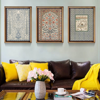 1/3 件斋月复古花卉图案壁画伊斯兰墙画阿拉伯风格美式客厅装饰开斋节穆餐厅卧室入口壁画三联画装饰海报无框架