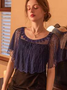 复古荷叶边披肩 - 精致的亮片珠绣装饰，经典披肩，盖茨比派对网眼罩裙配饰，优雅的晚装，非常适合正式活动和主题派对