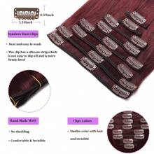 Clip In Human Hair Extensions Burgundy Wine Red 99J Hair Straight Real Human Hair Extensions Clip In 140g 20 Inch Red Clip In Extensions Virgin Hair Extensions 8PCS