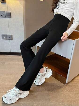 Tween Girl 修身喇叭裤，黑色，春秋季，适合在校学生