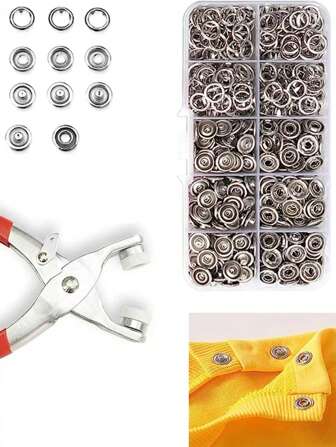 Stainless Steel Metal 5 Prongs Snap Button, Suitable For Crawling Suit Clothing Accessories Hidden Button, Comes With Box And Tool Pliers