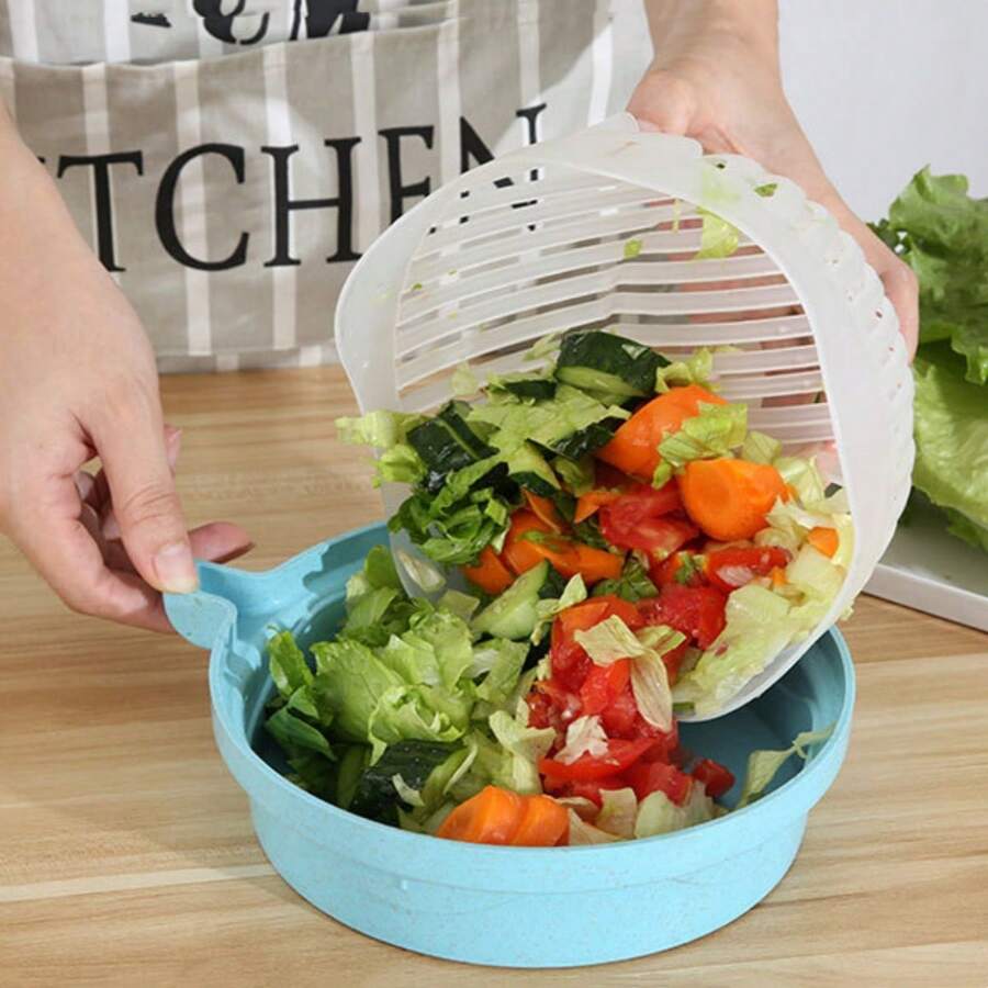 1pc Multifunctional Fruit Salad Bowl Cutter, Vegetable Slouchy Chopping Bowl Slicer Kitchen Tool