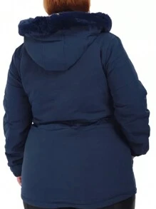 Women's Plus Size Lined Parka Jacket - 寶藍色 - 查看 4