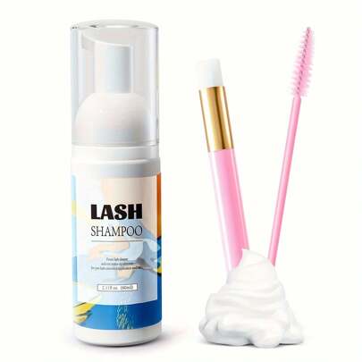 SRCKFIZ Lash Shampoo 60ML Eyelash Extension Cleanser With 2PCS Brushes Lash Cleaning Kit Eyelash Shampoo For Remove Dust Oil For Lash Wash Bath Salon And Home Use