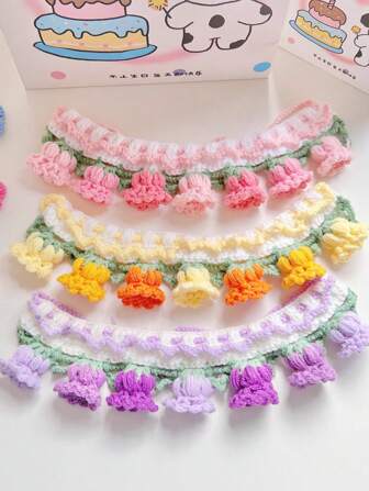 1 件纯手工编织铃兰宠物项链，长度可调节，适合宠物照片