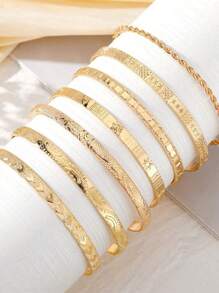 7pcs Star & Heart Pattern Openable Bangle Set, Fashion - Gold - View 3