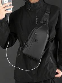 Men's Multifunctional Chest Bag With USB Charging Port, Lightweight Shoulder Bag, Mobile Crossbody Bag, Multi-Functional Solid Color Sports Hiking Large Capacity, Waterproof Commuting Fanny Bag, Christmas Belt Bag Travel Bag Winter Christmas Gift Black Bag Travel Essentials Holiday Essentials Bag For Men Fanny Pack Bags Men Summer Back To School The Sporty Life Vacation Bag Pack Waist Bag Spring School Supplies Pouch