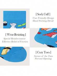 4 Pairs Of Delicious Food Printed Socks Comfortable Breathable Mid-Tube Socks Fun Socks For Everyday Wear