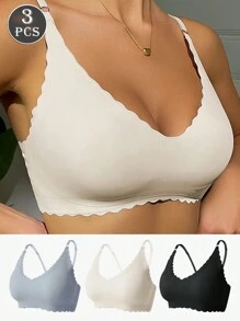 3pcs Set Wire Free Adjustable Strap Seamless Padded Push Up Invisible Bra