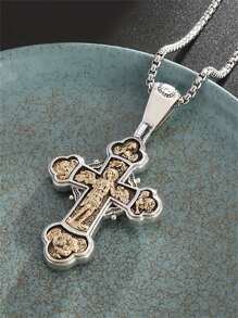 SeuSuk Vintage Saint Michael Catholic Guardian Angel Cross Pendant Necklace, Fashionable Amulet Jewelry Gift For Men And Women