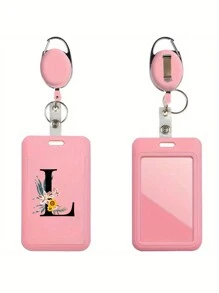Gepersonaliseerde roze intrekbare ID-badgehouder met sleutelhanger, bedrukt met madeliefjesletters A-Z-patroon, harde ID-badgehouders met intrekbare ID-rol, ID-kaarthouder, plastic creditcardbeschermer, ID-kaarthouder voor verpleegster, dokter, leraar (roze)