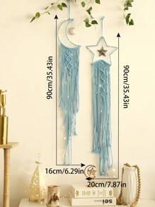Set de 2 atrapasueños tejidos a mano con estrellas y luna, decoración de pared bohemia, arte de pared, decoración colgante adecuada para el hogar, la boda, la sala de estar, el dormitorio y regalos festivos (sin luz), decoración del hogar, decoración de la habitación, decoración de pared