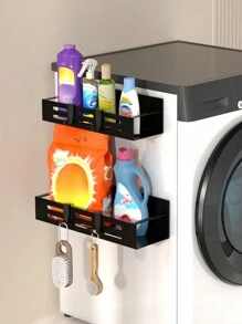 1/2 Piece Magnetic Storage Rack, Refrigerator Side Spice Rack, No Drilling Required, Multi-Function Wall Mounted Magnetic Storage Rack For Kitchen, Laundry Room And Home Use - Black - View 10